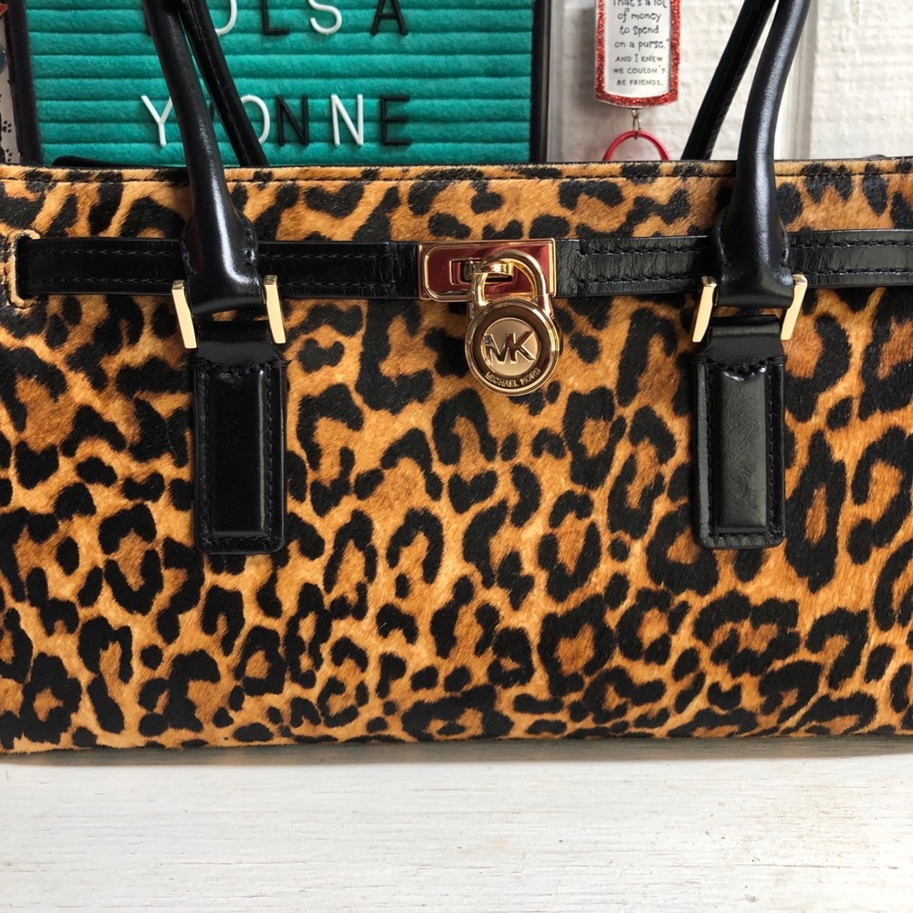 Michael Kors Leopard Hamilton Moderne Tote Gold Lock Hardware - Picture 3 of 15